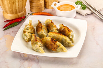 Japanese fried Gyoza stuffed dumplings