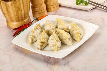 Japanese steamed Gyoza stuffed dumplings