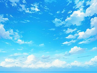 Obraz premium Clouds float in the bright blue sky above a distant sea, for background use