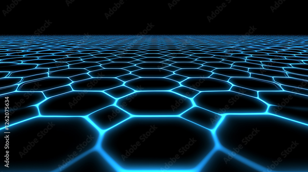 Poster abstract neon hexagon pattern technology background glowing blue digital design structure