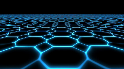Fototapeta premium Abstract Neon Hexagon Pattern Technology Background Glowing Blue Digital Design Structure