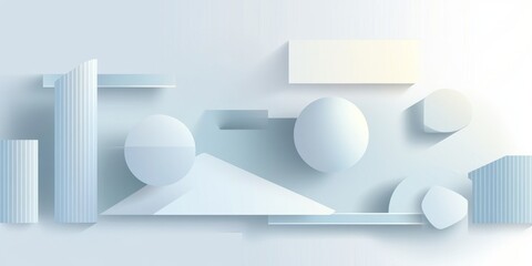 Abstract 3D shapes background design, white, pastel