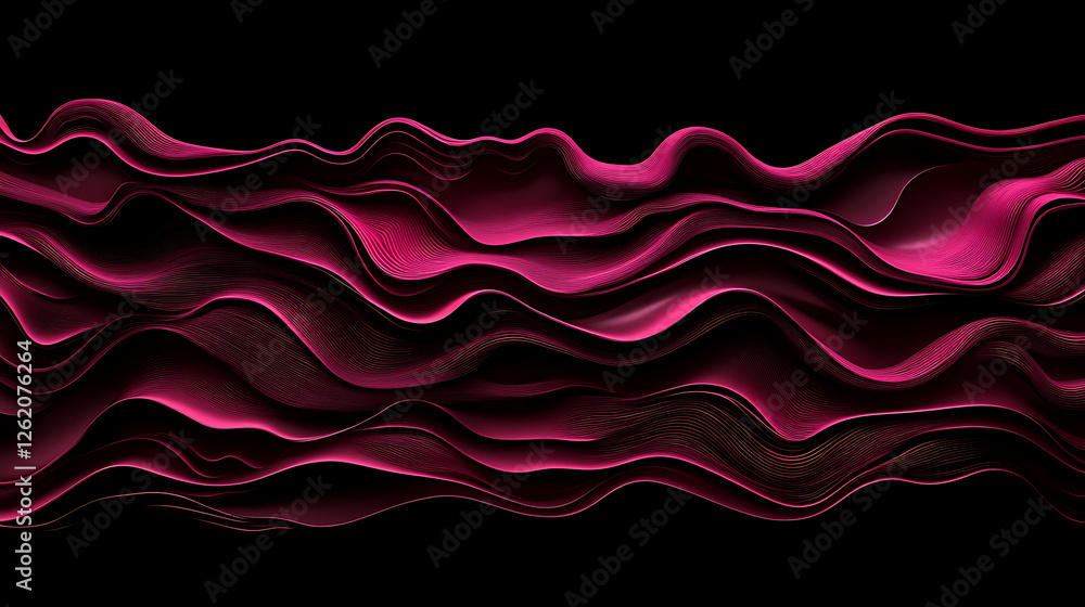 Poster abstract pink wave art on black backdrop creates sense of flowing texture and three dimensional form