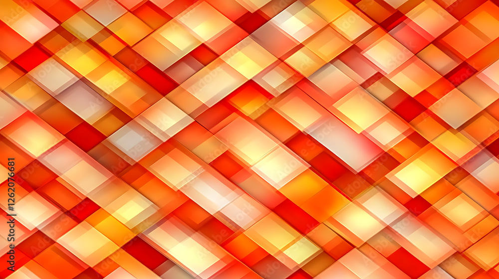 Poster abstract rectangular mosaic composition with interlocking tiles in warm shades of orange and yellow