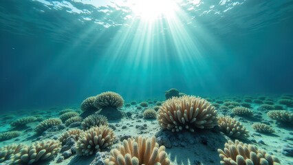 Obraz premium Underwater view of a dead coral reef affected by bleaching and environmental damage 