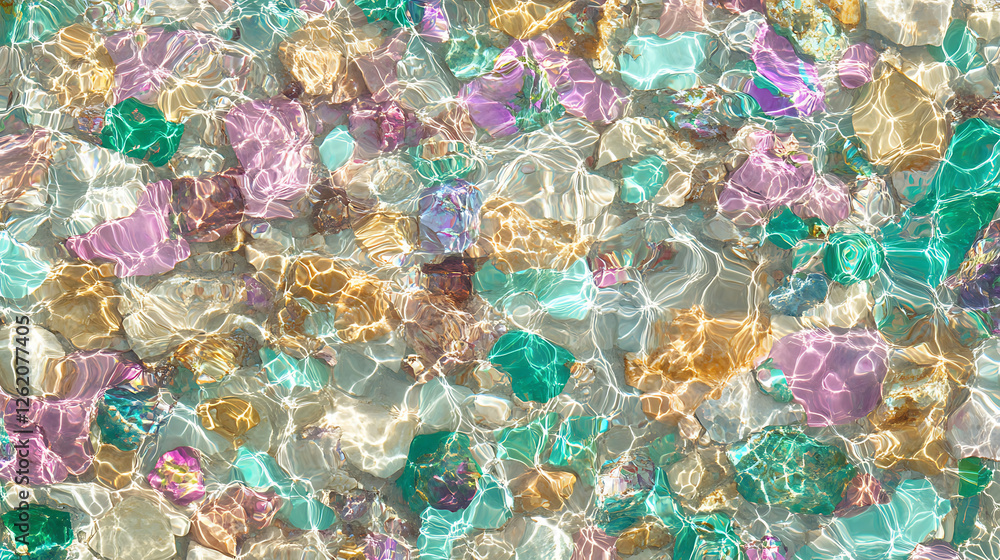 Poster abstract water reflections rippling over colorful rocks creates an artistic visual display unique de