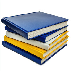 A stack of books isolated with a red cover, featuring study materials, hardcovers, and notebooks, representing knowledge, learning, and education