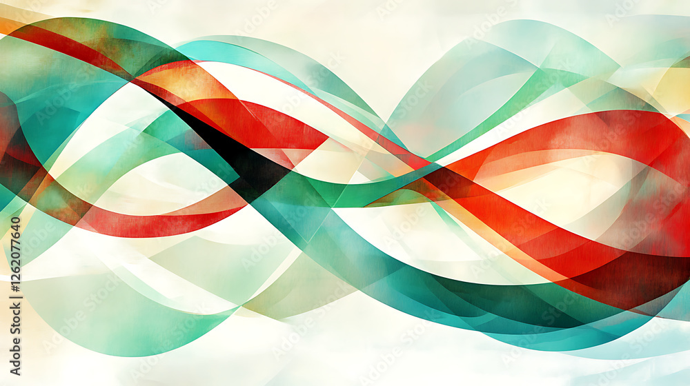 Poster abstract watercolor wave design with flowing red teal curves and intersecting elements background