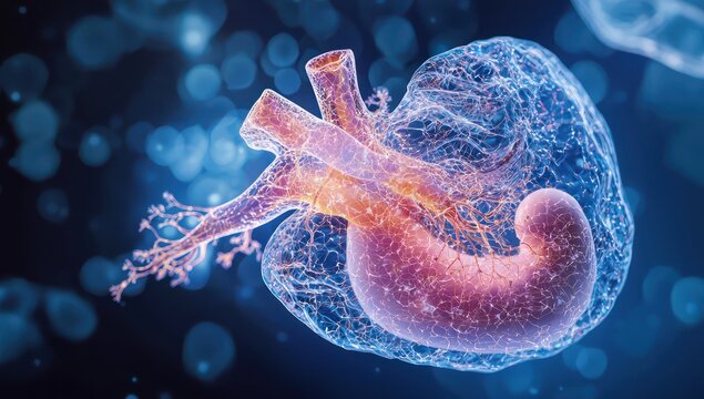 Digestive enzyme secretion in the pancreas illustrated with anatomical precision.