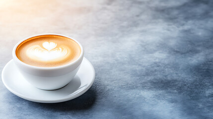 Aromatic Coffee Latte Art Creation in a White Ceramic Cup Drink on a Textured Surface