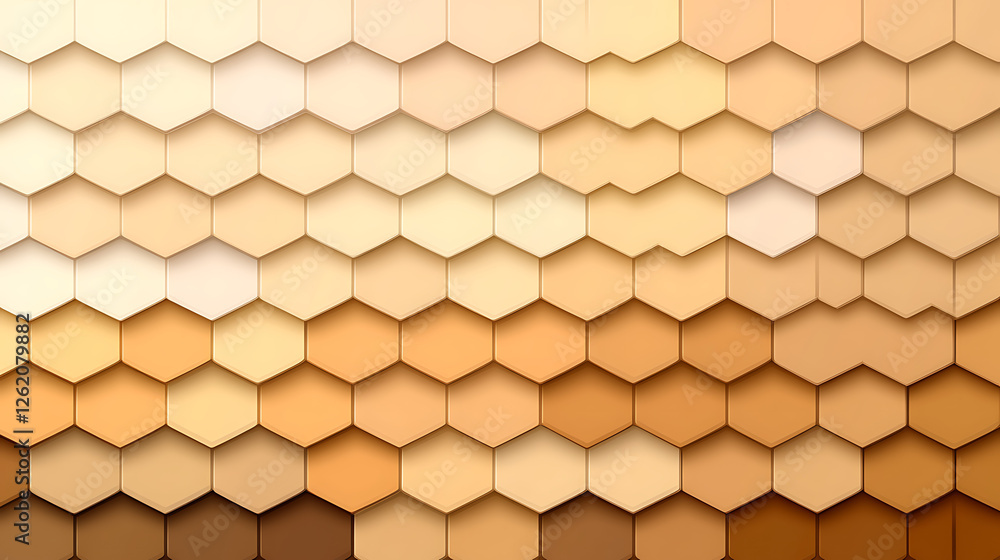 Poster array of interlocking hexagons in gradient shades of tan providing tactile dimensional texture