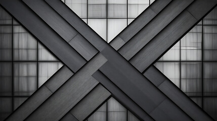 Black and White X Structure with Intersecting Beams and Window Grids in an Urban Environment