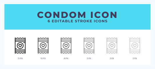 Condom icon symbol. Logo illustration thin line. Bold line vector icons. Editable stroke