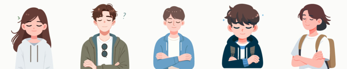 vector a teenager is feeling calm and relaxed with a simple and minimalist flat design style, plain white background