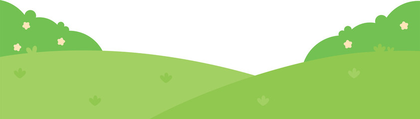 An illustration of a lush green garden landscape bottom border. © K Ching Ching