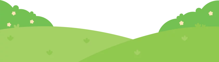 Gardinen An illustration of a lush green garden landscape bottom border. © K Ching Ching