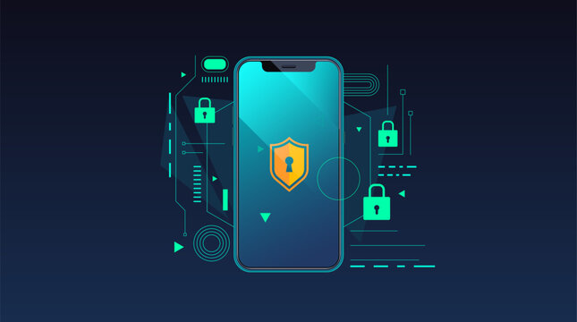 Concept design of protection and defense from cybercrime, Phishing. featuring elements of smart phone, padlock and shield. Protect your data from phishing. Beware of Phishing