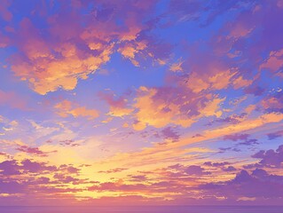 Fototapeta premium Colorful sunset sky painting with clouds, possible travel background image