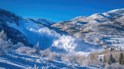 A majestic winter scene of a snowy mountain range with trees on the slopes. The peak is clearly visible and there's a river flowing through it, indicating its significance for outdoor enthusiasts.