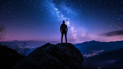 Silhouette gazes into a celestial canvas of vibrant Milky Way expanse