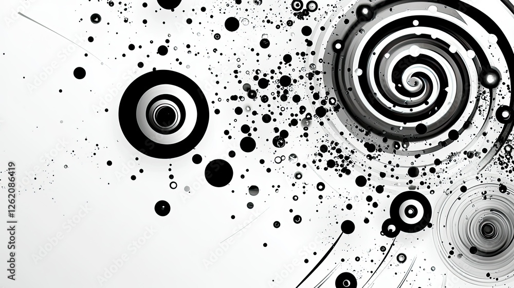 Poster abstract black and white swirls and circles with dynamic patterns