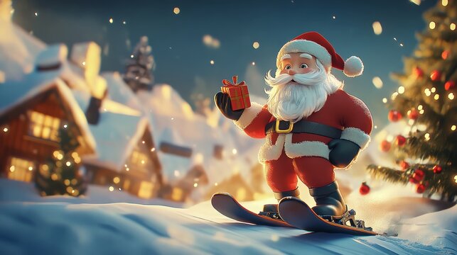 Santa claus skiing to deliver presents to children  the joyous christmas preparation journey