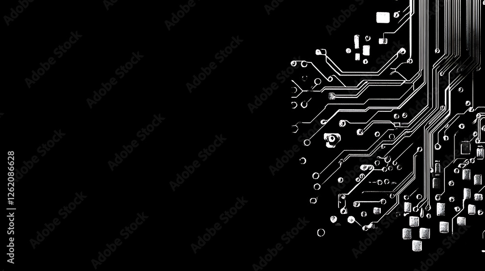 Poster circuitry connection abstract design illustration on black backdrop computer component technology