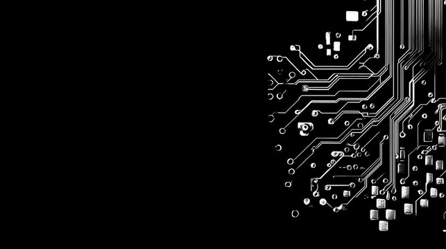 Circuitry Connection Abstract Design Illustration on Black Backdrop Computer Component Technology