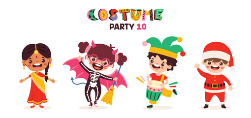 Cartoon Children Wearing Various Costumes