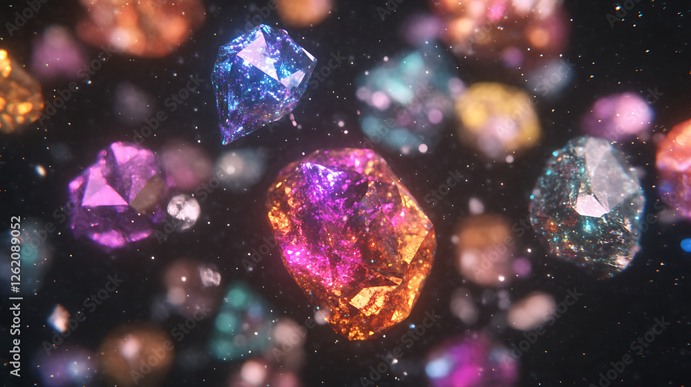 Aufkleber colorful crystal fragments in a cosmic display of light and sparkling shards illuminated against dar