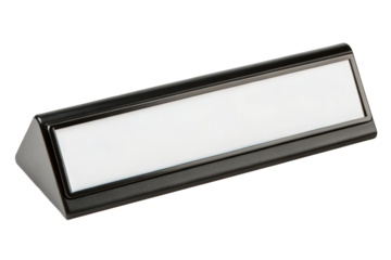 Black triangular desk nameplate isolated with transparent background