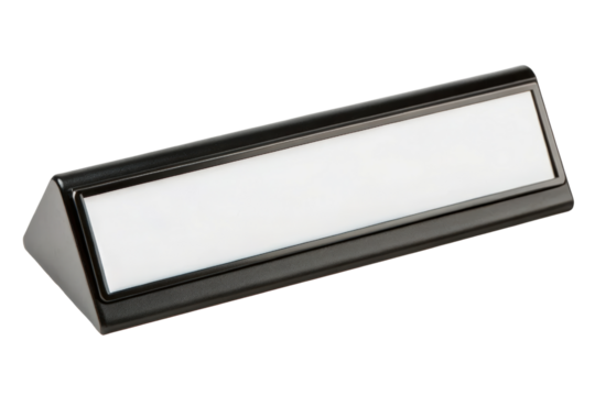 Black triangular desk nameplate isolated with transparent background