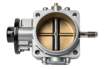 Silver automotive throttle body isolated with transparent background