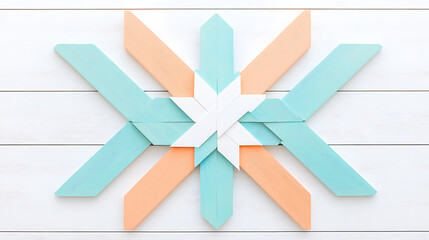 Colorful Starburst Decorative Wood Wall Art Hanging Decor on White Wooden Plank Background