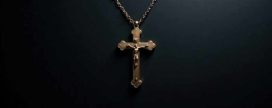 Simple cross pendant on a plain black background, dark, church, pectoral cross