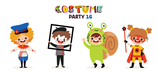 Cartoon Children Wearing Various Costumes