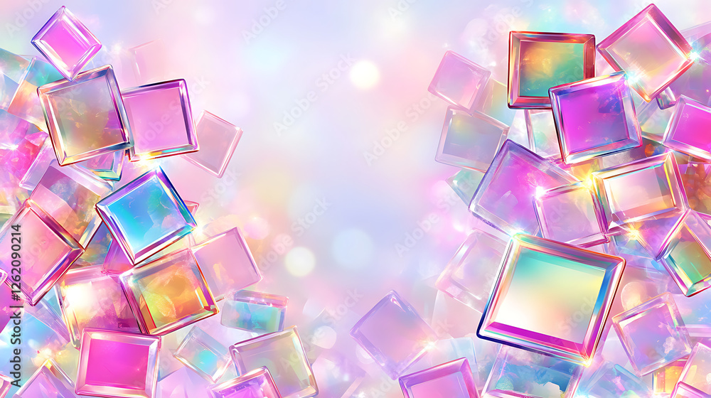 Aufkleber colorful transparent cubes floating in space background with bokeh lights abstract illustration