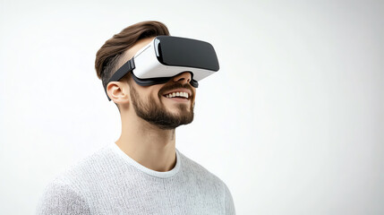 man is smiling and wearing virtual reality glasses, AI generated