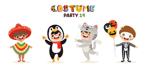 Cartoon Children Wearing Various Costumes