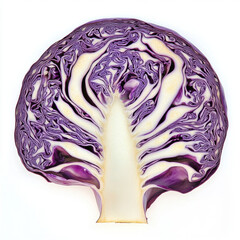 Obraz premium A close-up of a fresh red cabbage isolated on a white background, perfect for salads or healthy meals with its vibrant color and crisp texture