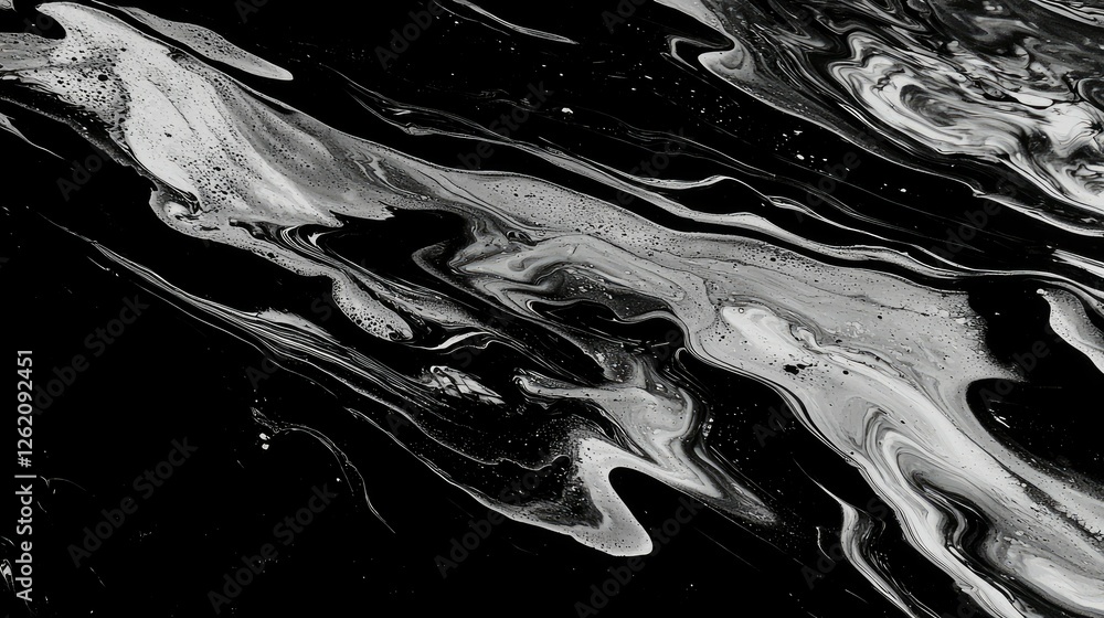 Poster abstract black and white fluid art with swirling patterns and textures