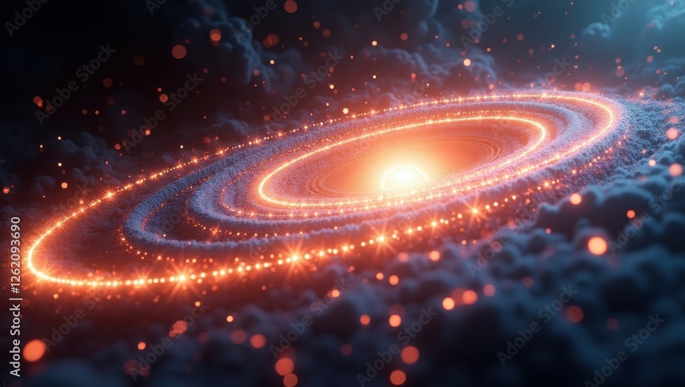 Aufkleber exploring quantum time and retrocausality through cosmic visuals of glowing galaxies and stellar for
