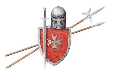 set of knight's weapon isolated on white