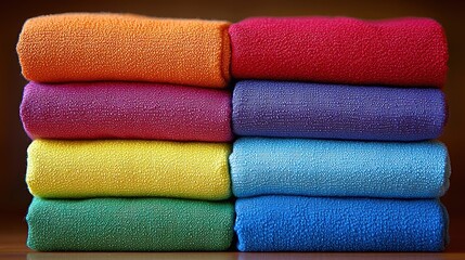 Stacked colorful towels in a neat arrangement