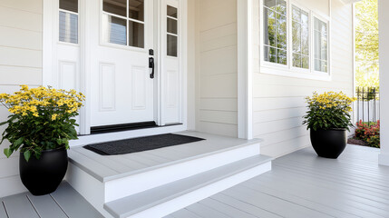 Welcoming front porch with flowers, steps, and cozy entrance