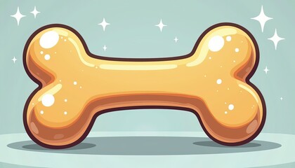 Shiny golden dog bone with sparkles on soft blue background