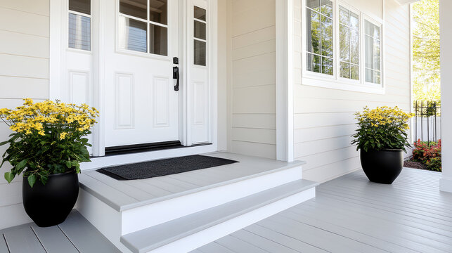 Welcoming front porch with flowers, steps, and cozy entrance