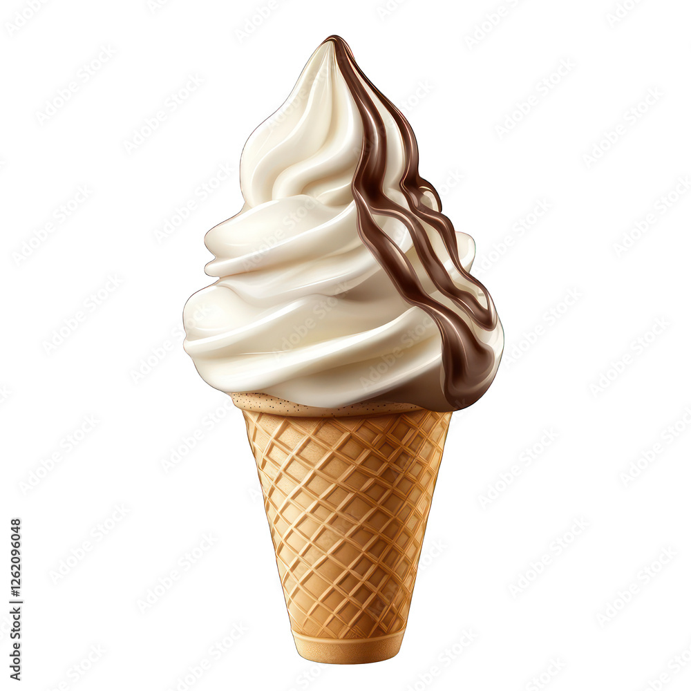 Poster realistic soft serve ice cream cone with creamy vanilla and chocolate isolated on transparent backgr