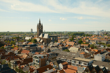 Obraz premium Delft cityscape showing oude kerk