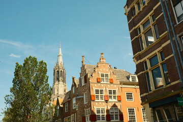 Naklejka premium Medieval dutch architecture and the tower of the der aa-kerk church